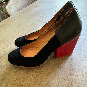 Schuler & Sons Philadelphia for Anthropologie - Black Pumps with Chunky Red Heal